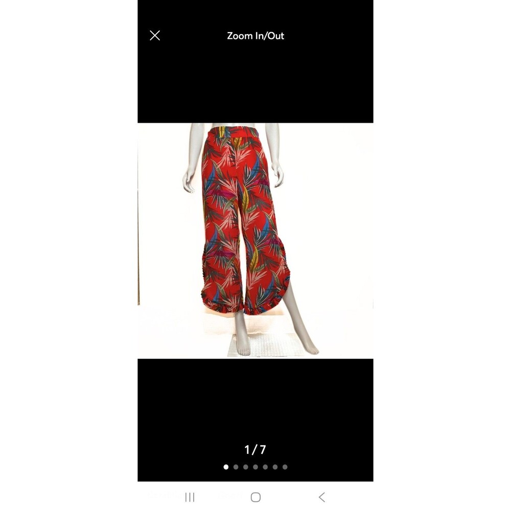 Red Carter Pant Leaf Print Ruffle Split Hem Pants Womens Medium Resortwear  $158